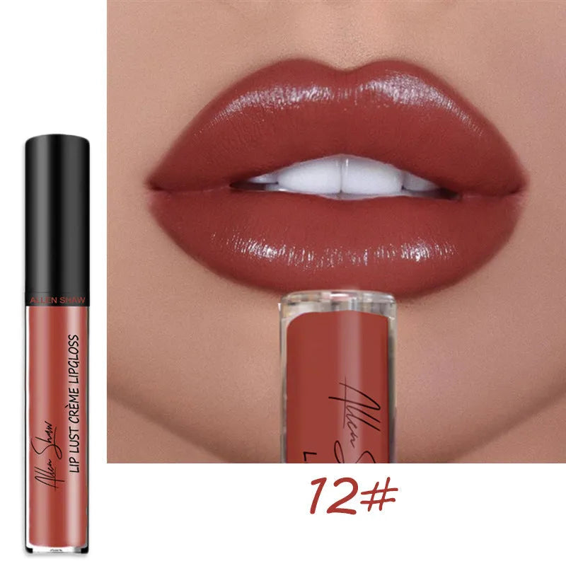 Allen Shaw Cream Lip Glaze in matte velvet finish with twelve colour options