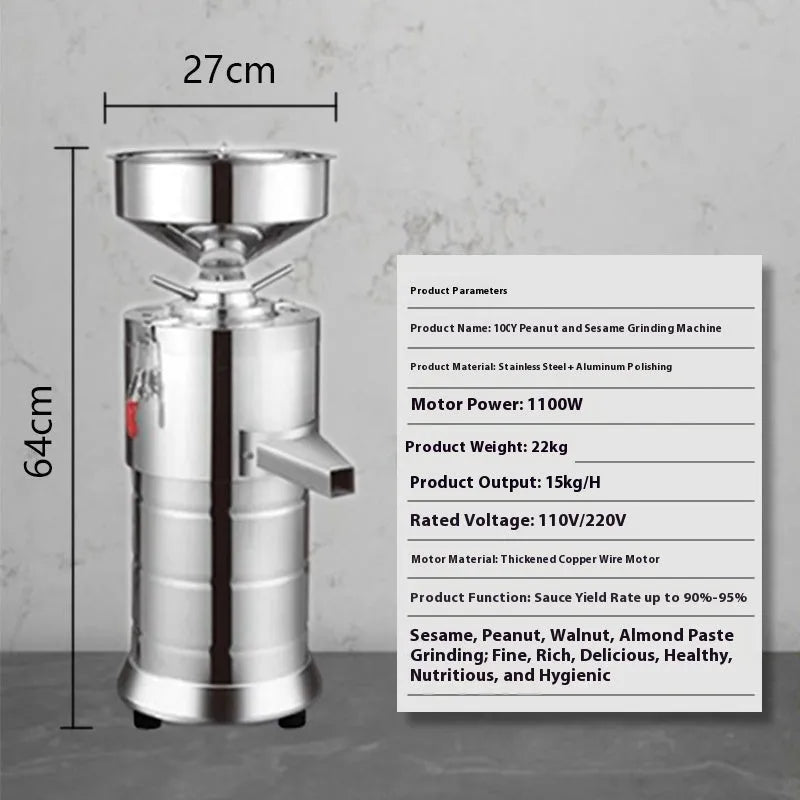 ZX-100Y electric sesame paste grinding machine with stainless steel construction