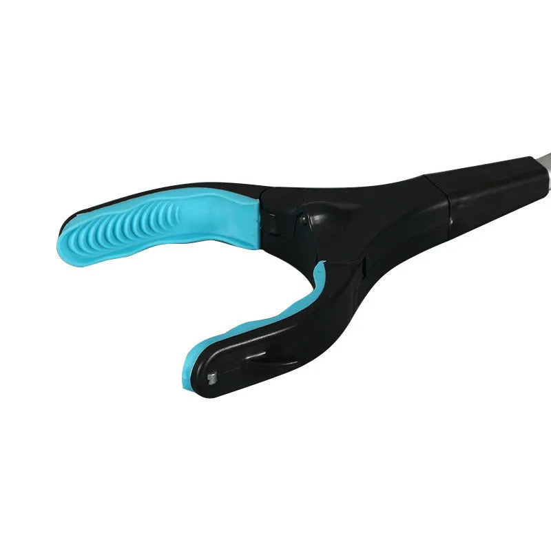 Blue foldable aluminium pickup trolley shown in folded position at 13cm wide.