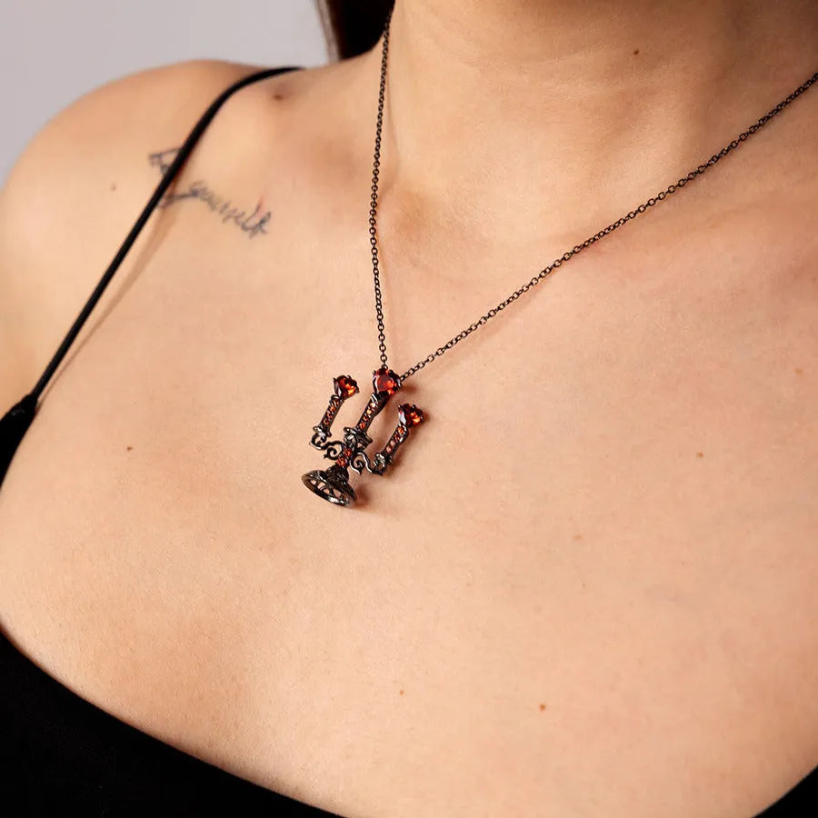 Retro hollow candlestick women's necklace with gothic cross chain in zinc alloy construction