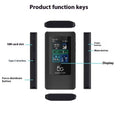 Black portable 5G WiFi router with LCD screen showing 4400mAh battery capacity and compact 125x70x17mm dimensions