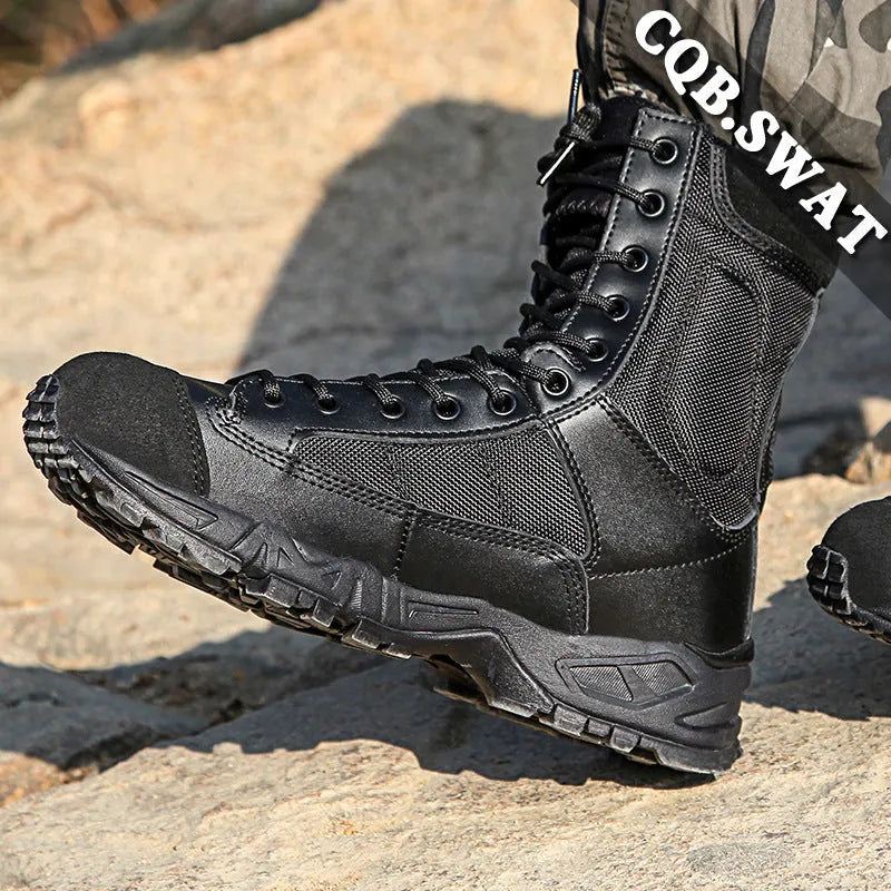Breathable military boots for men and women in black fabric leather with sizes from 36 to 46