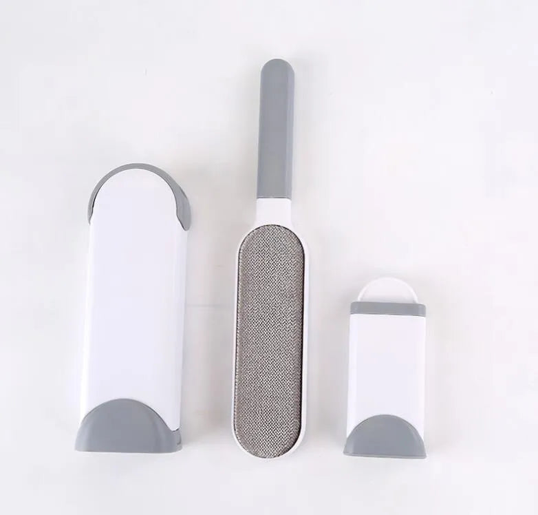 Blue pet hair removal comb with self-cleaning base for sofa upholstery