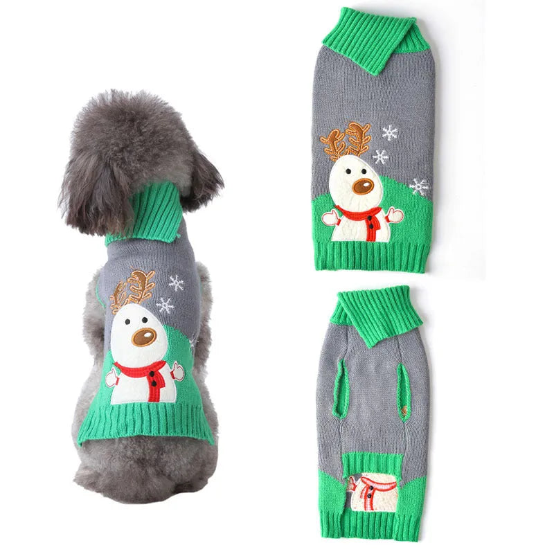 Christmas pompom dog sweater in acrylic knit for small pets multiple colours