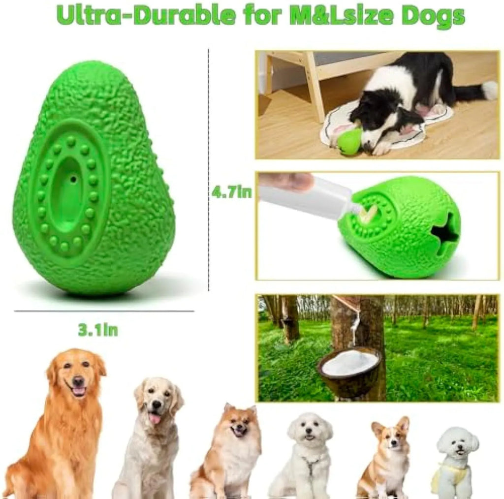 Green avocado-shaped heavy duty natural rubber dog chew toy for aggressive chewers.