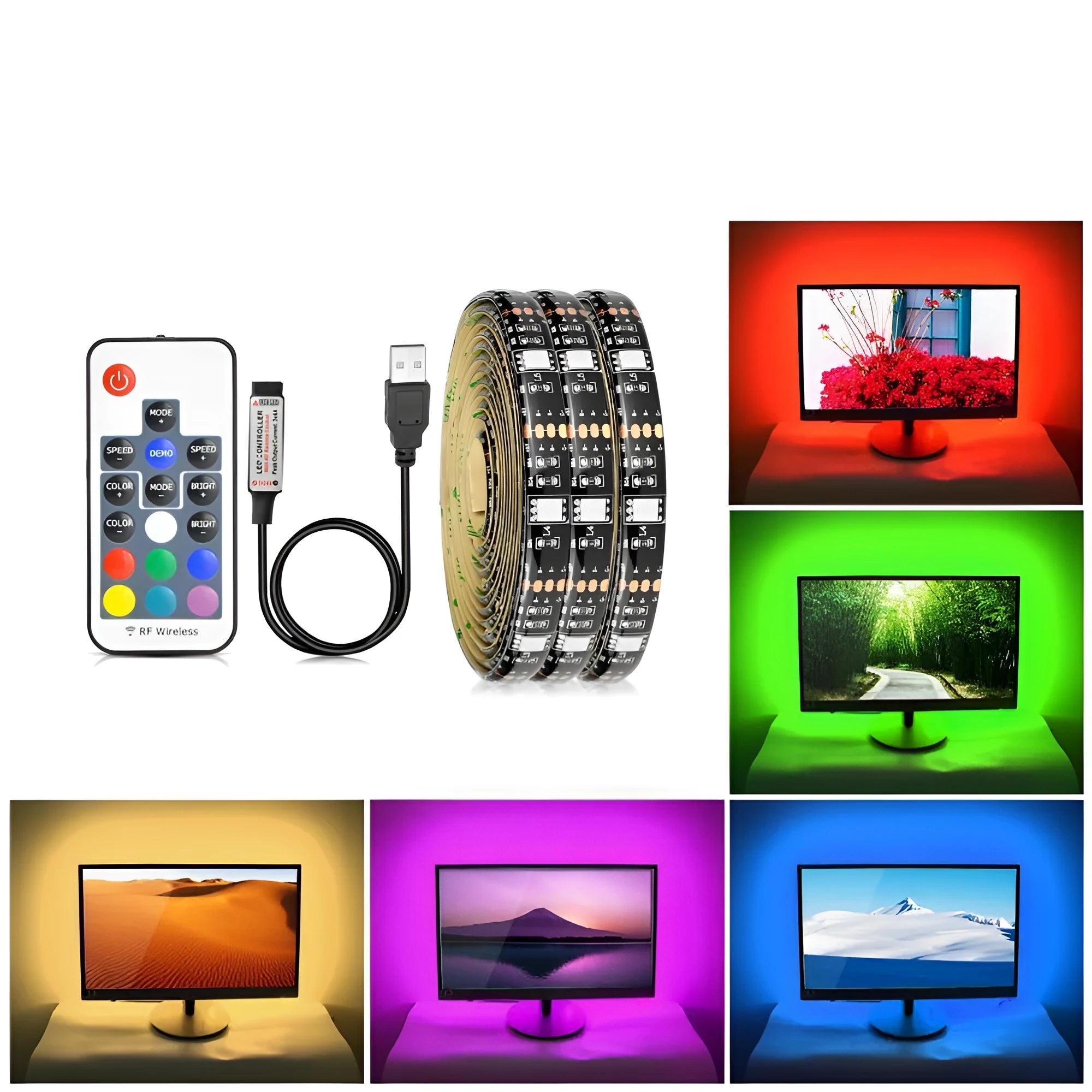 Flexible LED decorative light strip with 30 LEDs per metre showing adhesive backing and cut lines