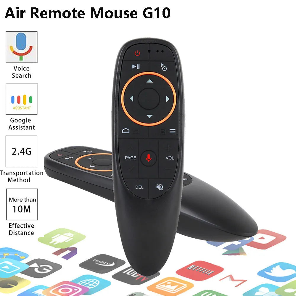 G10 G10S intelligent voice remote control with plastic shell and silicone buttons.