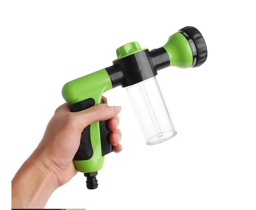 Green high pressure foam spray gun with adjustable nozzle for car washing and household cleaning tasks
