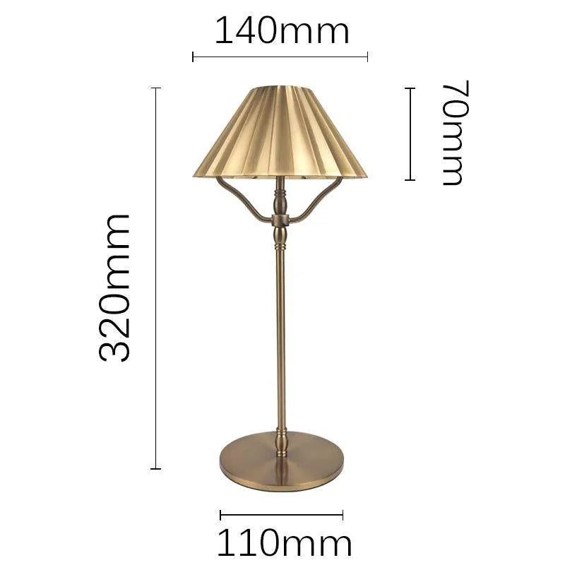 Gold-coloured alloy rechargeable desk lamp with touch dimmer and Type-C port.