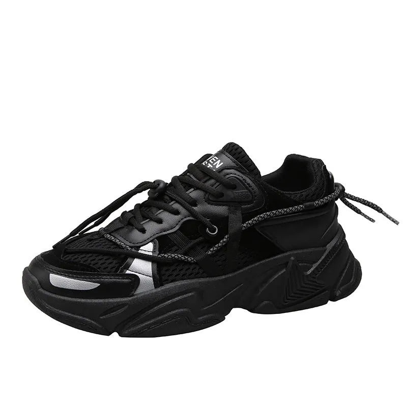 Men's Korean style platform dad shoes in three colours with lace-up front and mesh lining