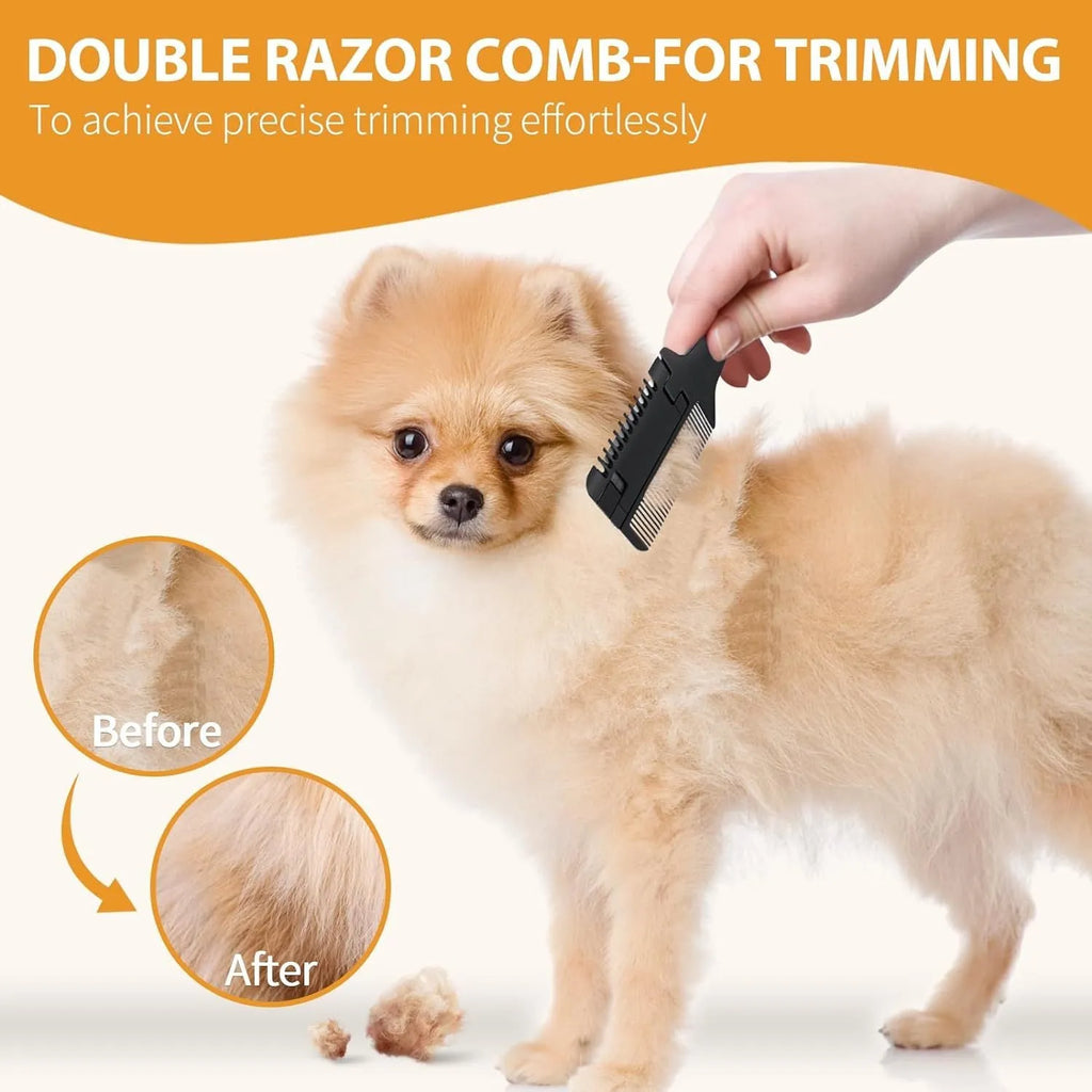 Pet razor comb and trimmer tool with spare blades for dog and cat grooming