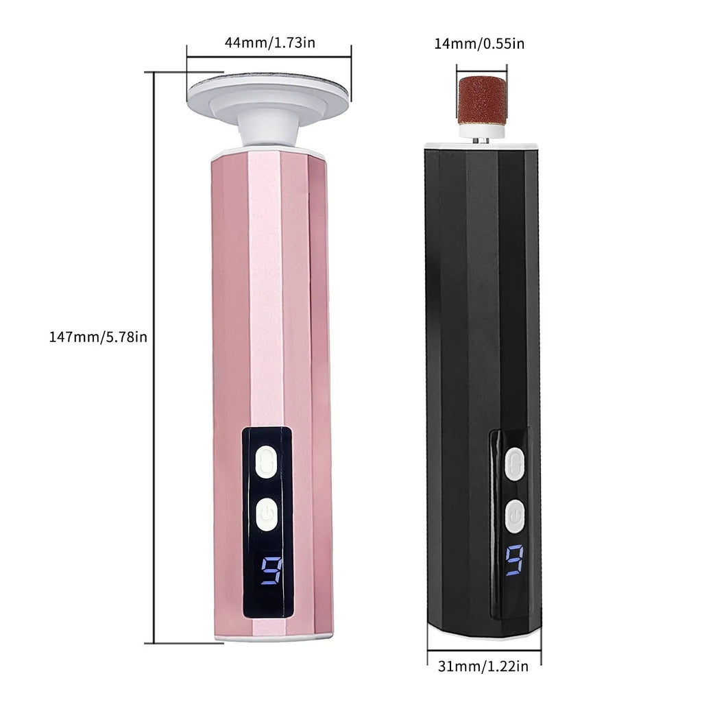 USB-powered electric callus remover manicure set with grinding wheel patches in black, pink, or purple.