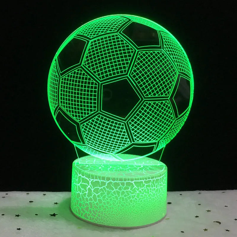 3D football themed night light showing multiple colour options on a black base