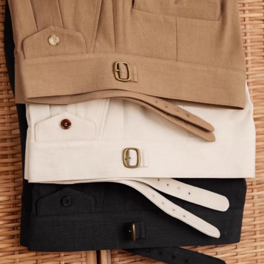 Men's slim fit straight leg business trousers in dark grey, light brown, or light apricot wrinkle-resistant polyester fabric