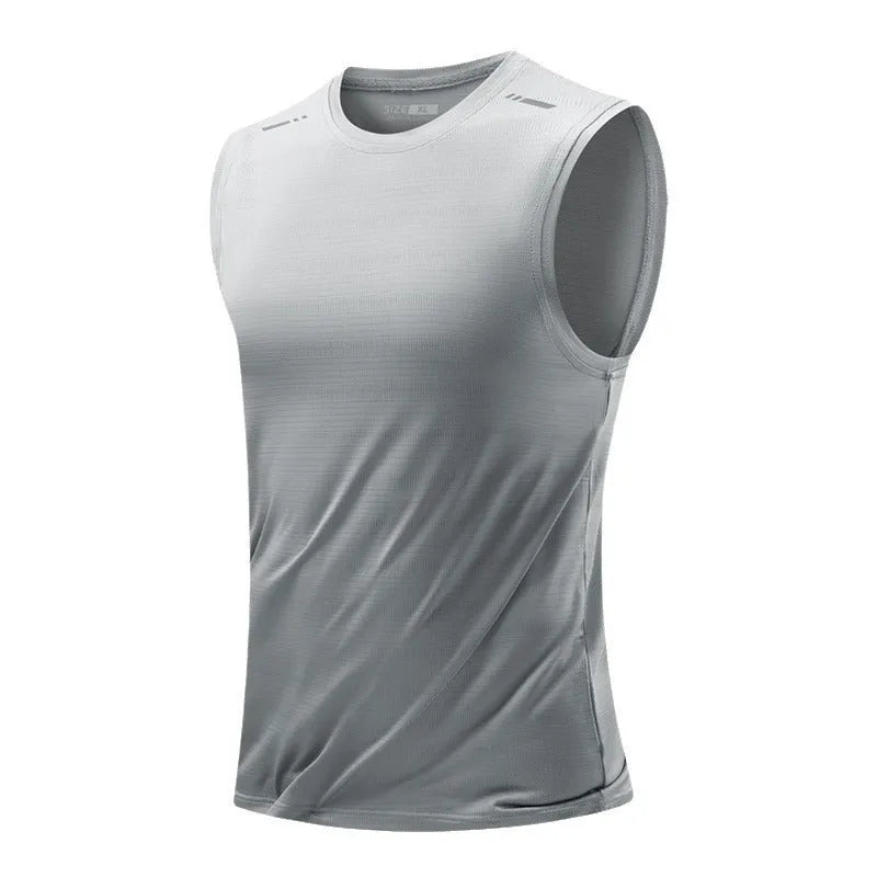 Men's loose-fit sleeveless waistcoat vest in a solid colour on a hanger.