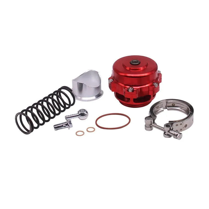 Aluminium alloy automobile pressure relief valve in 50mm size, shown in multiple colour options.