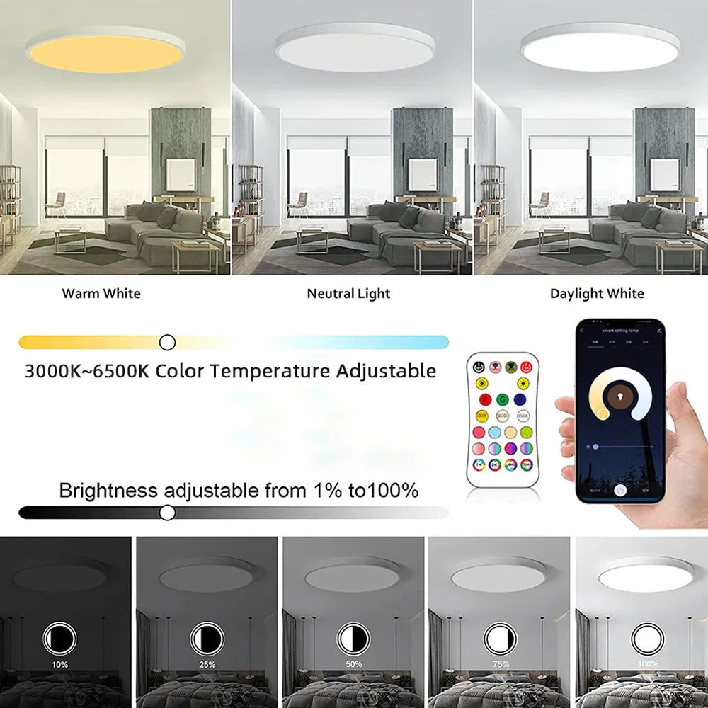 RGBCW intelligent Bluetooth ceiling lamp in black or white with app and remote control
