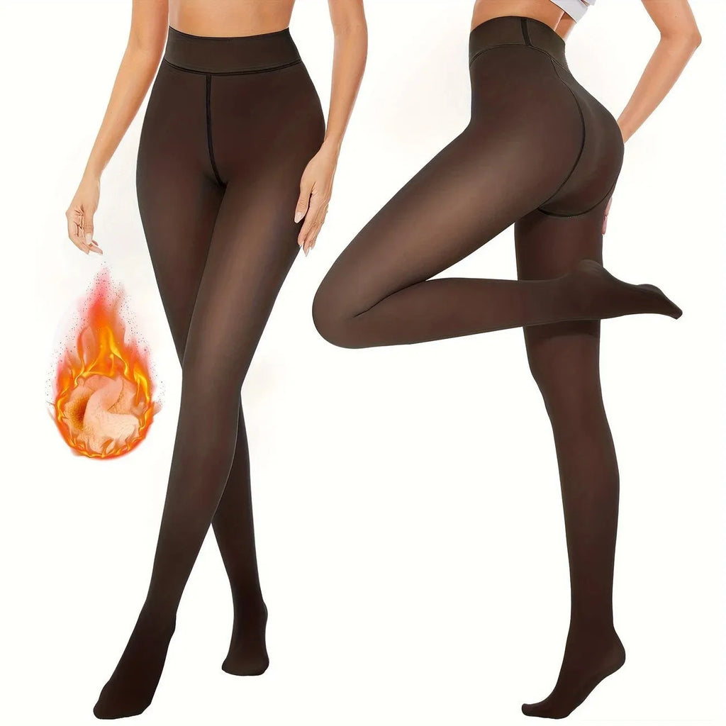 Women's thermal leggings with wool lining in black, coffee, or silver silk designs
