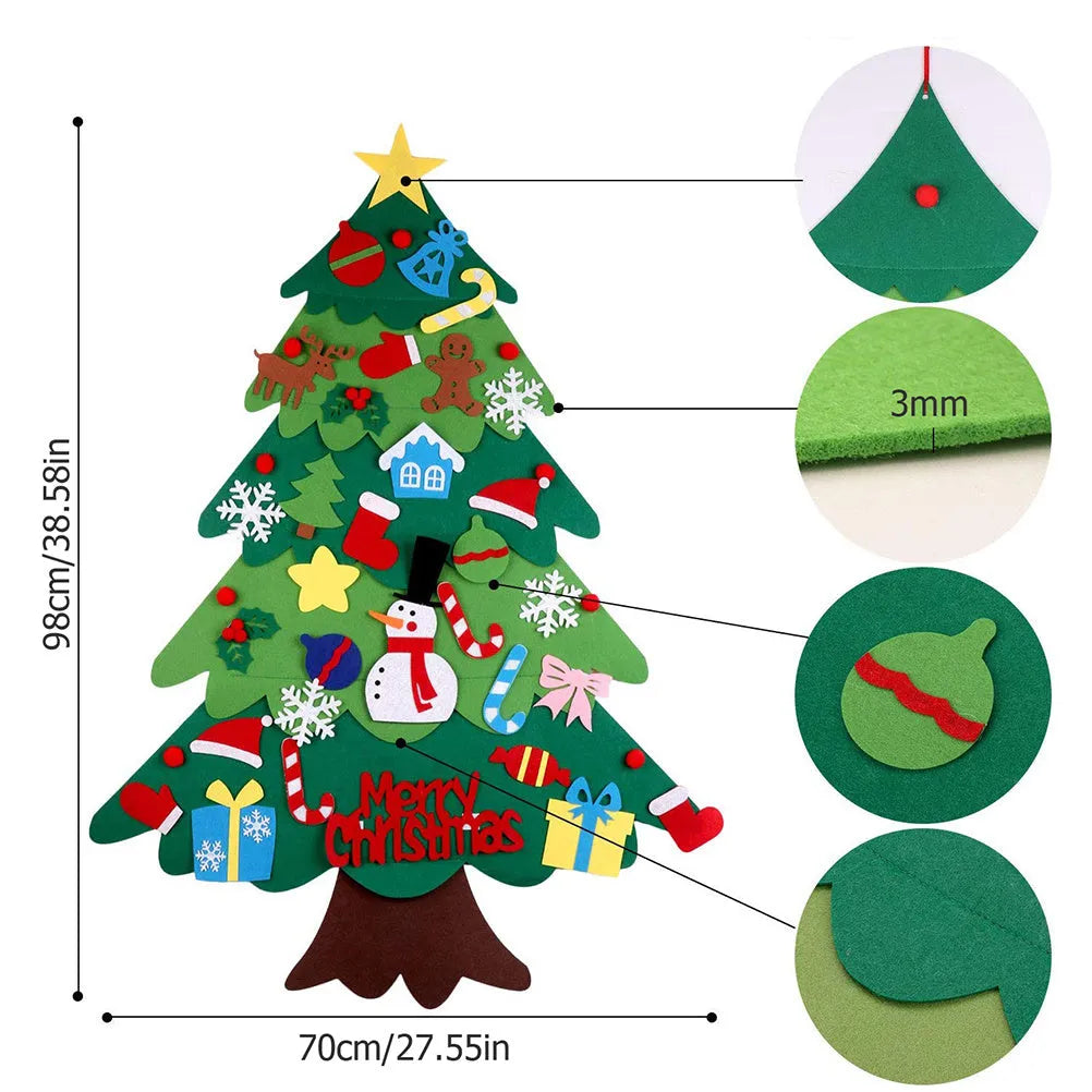 Children's DIY felt Christmas tree with lights 98cm tall green wall hanging decoration
