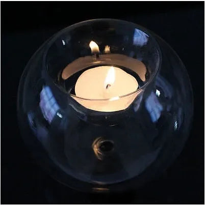 European style round hollow glass candle handmade from hot glass in spherical design