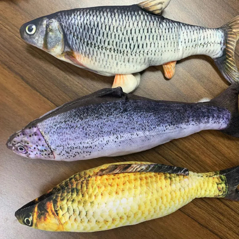 USB-rechargeable electric jumping fish cat toy in multicolour, measuring 30cm.