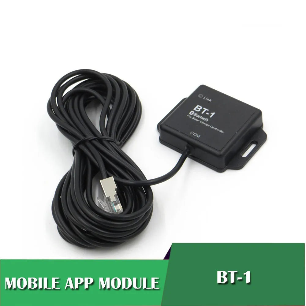 BT-1 model solar charge controller with Bluetooth module for 20A, 12V/24V systems.