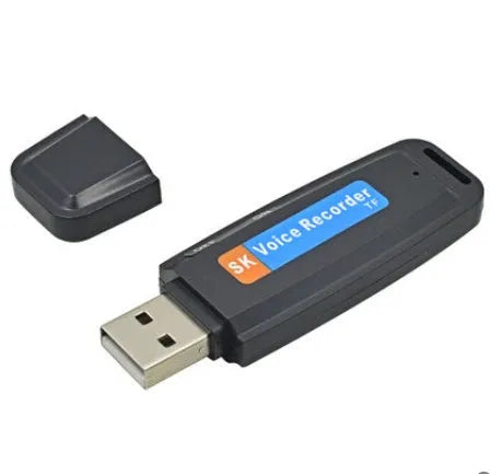 SK-001 black and white USB flash drive with voice function showing compact size