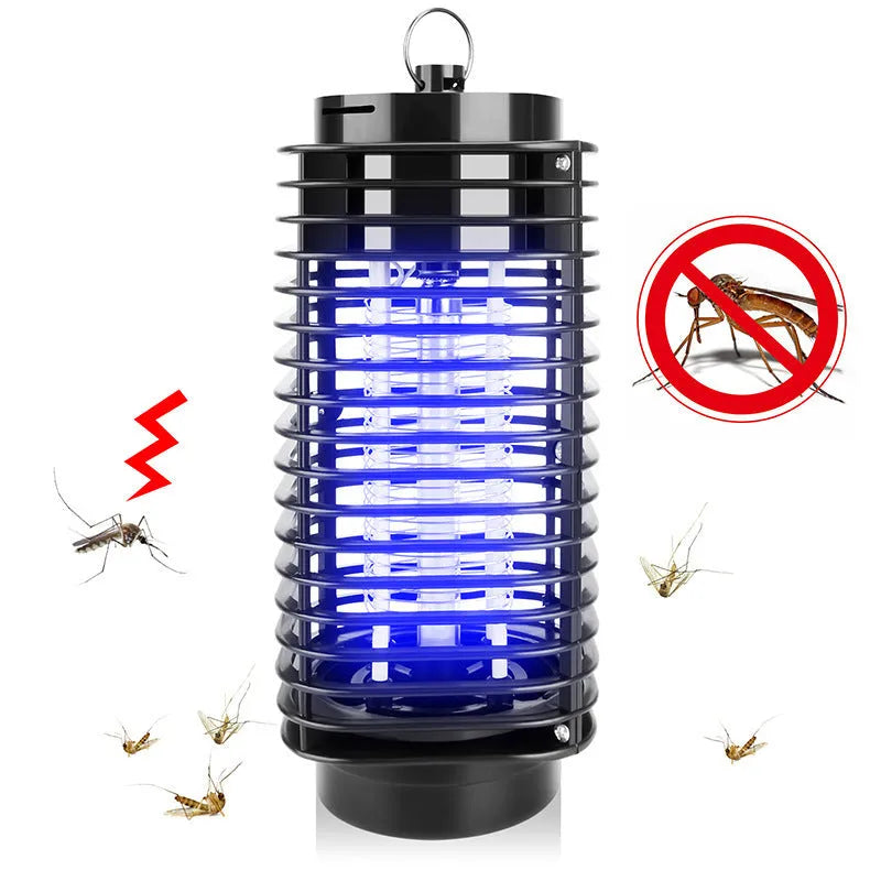 Black hanging electronic mosquito killer lamp with metal grid and decorative light