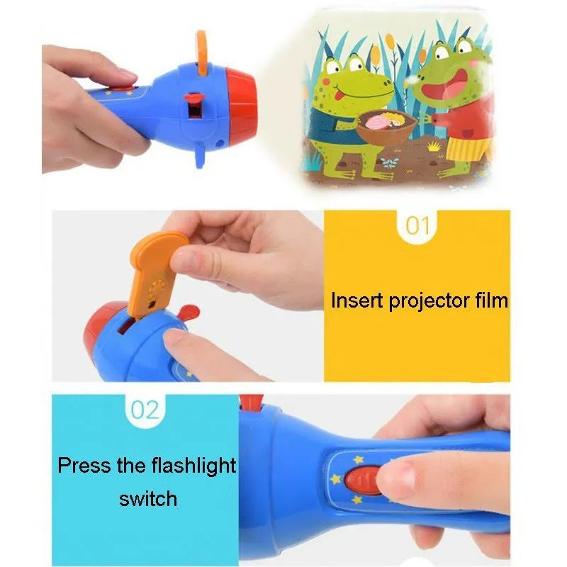 SmartKids children's story projector torch with four clip-on projection discs showing fairy tale images