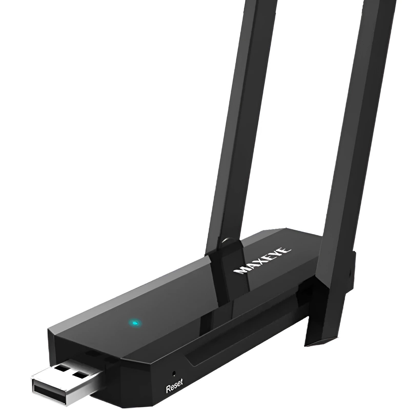Black 300M WiFi signal amplifier with MTK chip and hidden heat sinks, 116mm by 45mm by 14mm PC casing