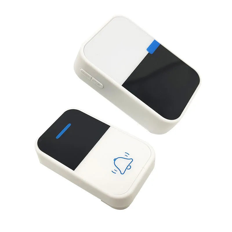 White plastic wireless doorbell with receiver unit showing modern design and compact dimensions