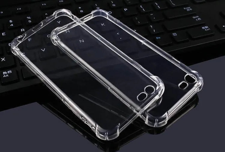 Transparent TPU shockproof iPhone case showing clear back design on mobile phone