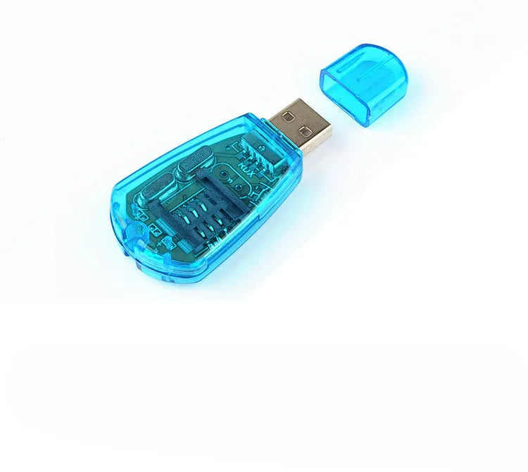 Blue mobile phone SIM card reader with USB 2.0 connector for data backup