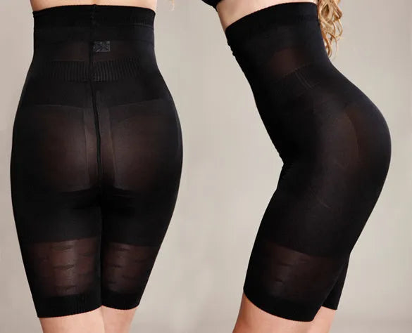 Women's high waist seamless shapewear shorts for tummy control in black and nude.
