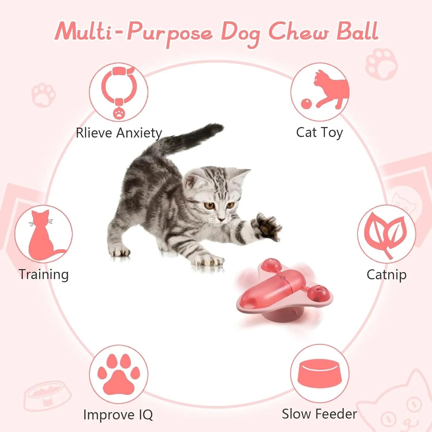 Blue interactive pet puzzle toy with airplane cabin, bell, and suction cup base.