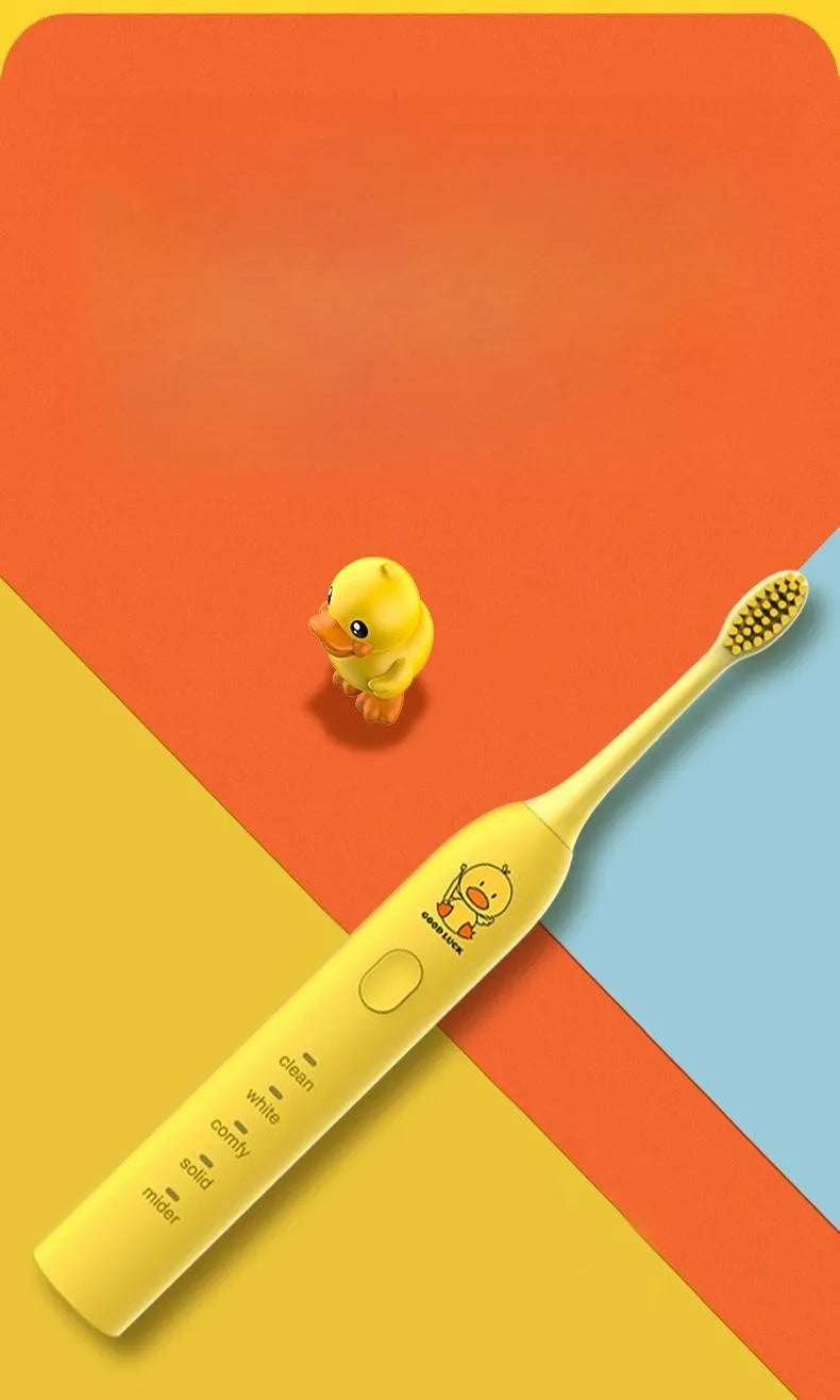 Small yellow duck design USB rechargeable electric toothbrush with soft bristles