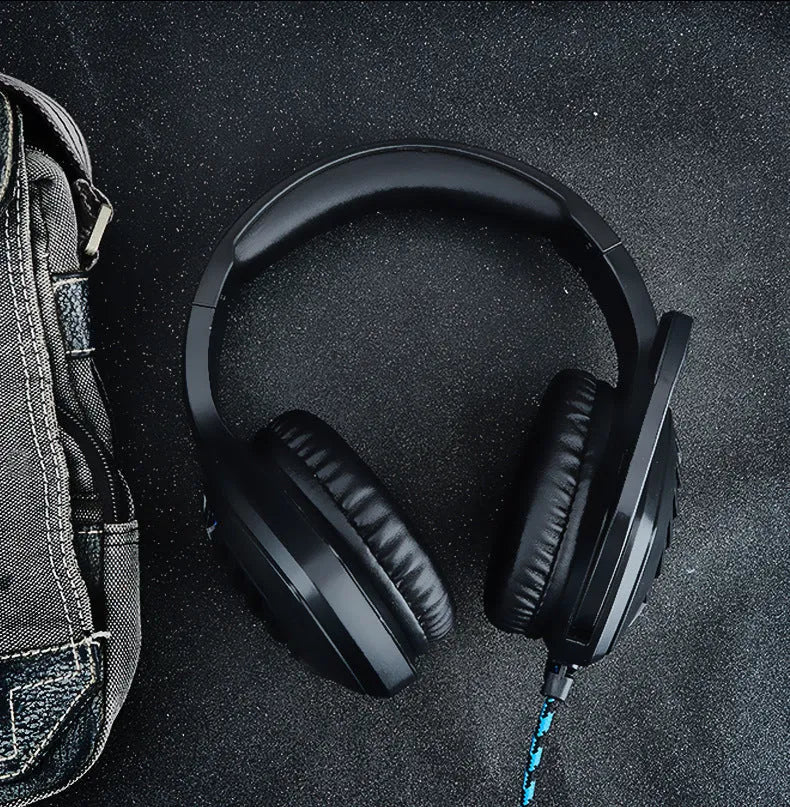 Computer gaming headset with USB 3.5mm plug, over ear design, blue black colour