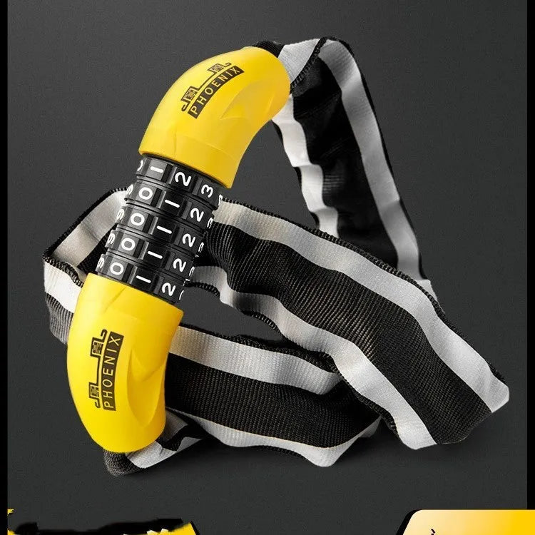 Portable black mountain bike chain lock with 95cm zinc alloy chain and anti hydraulic shear resistance