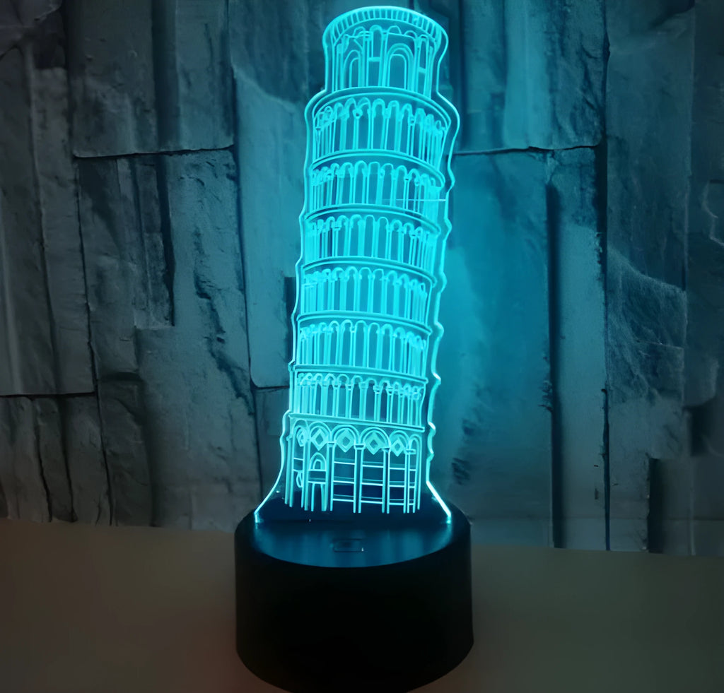 Leaning Tower of Pisa 3D nightlight with colour-changing LEDs on black square base