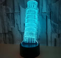 Leaning Tower of Pisa 3D nightlight with colour-changing LEDs on black square base