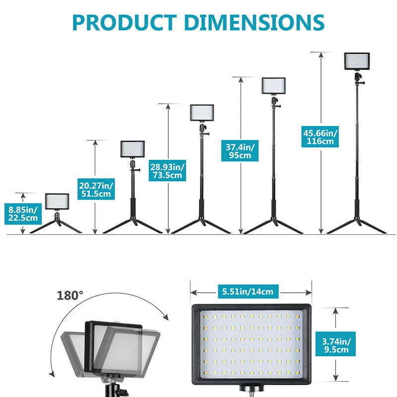 LED double lamp set with black mini tripods, extension rods, and colour filters on a white background