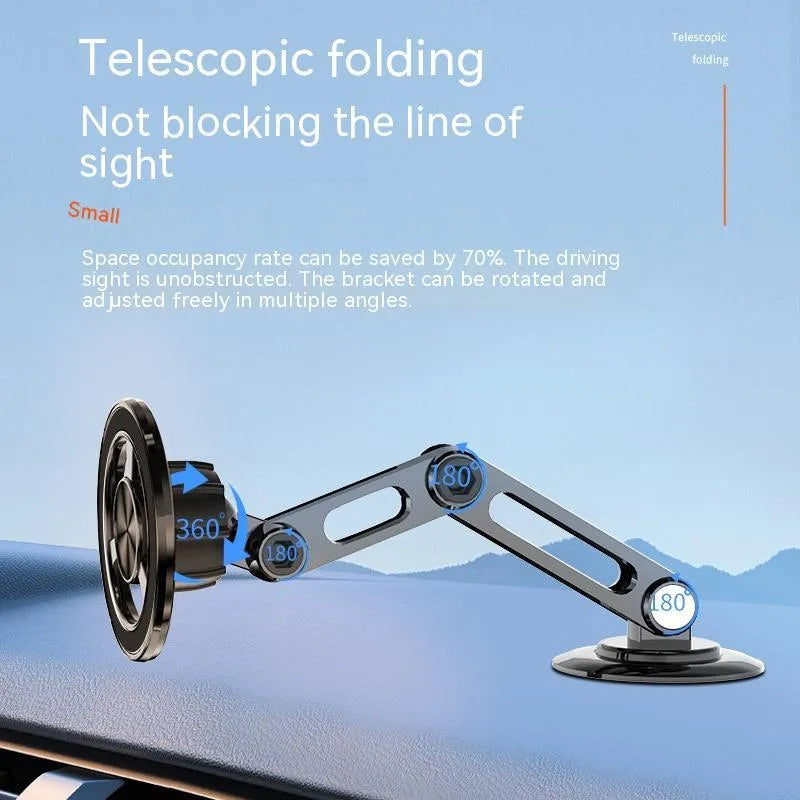 All-metal magnetic car phone holder in black, shown with magnetic rings and spare adhesive pads.