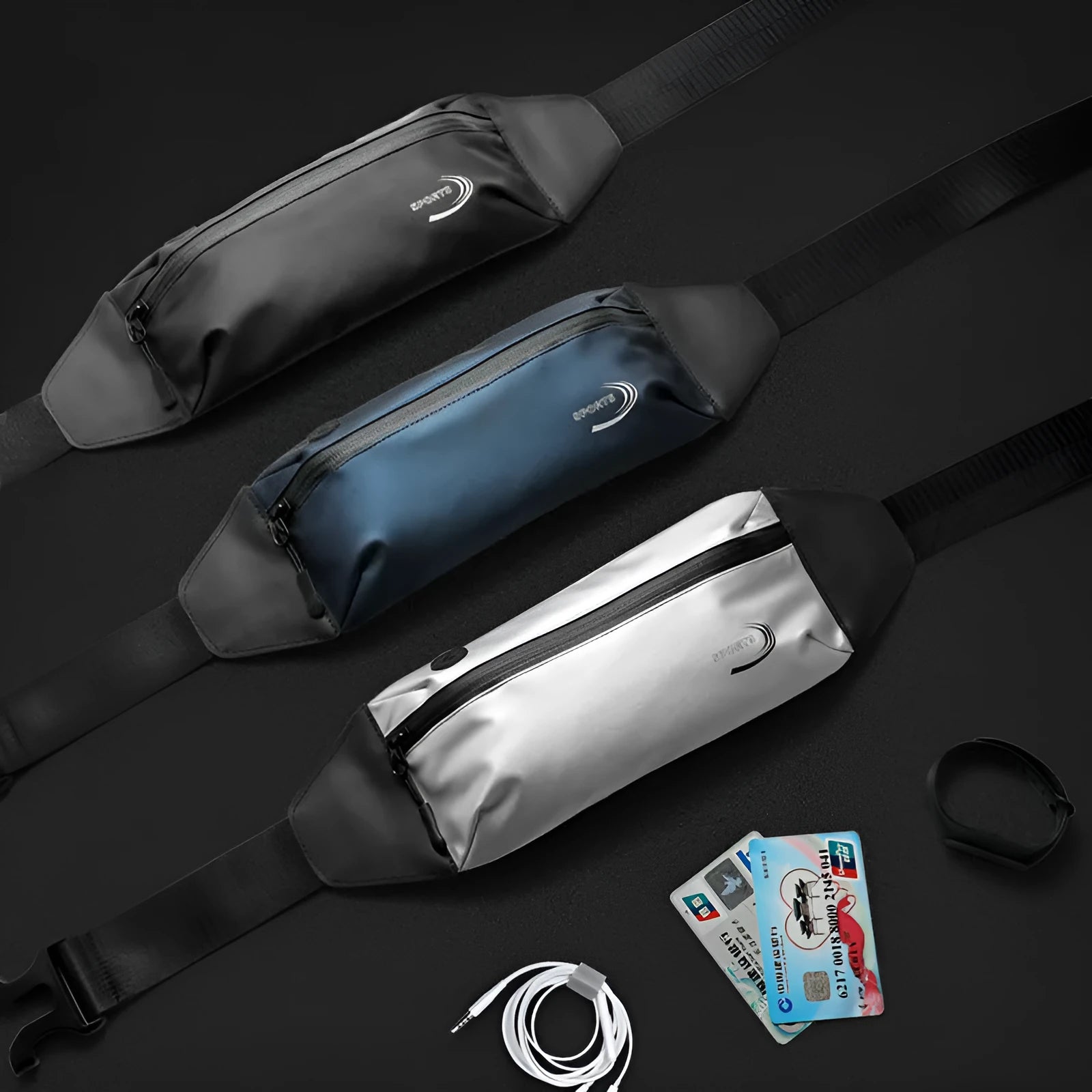 Men's blue Derm Oxford polyester waterproof sports waist bag for running and cycling.