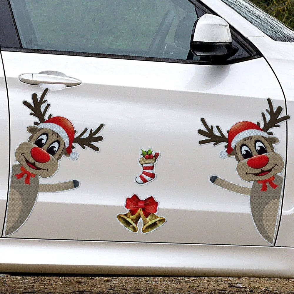 Christmas elk bell cartoon design magnetic reflective bumper stickers for vehicle decoration