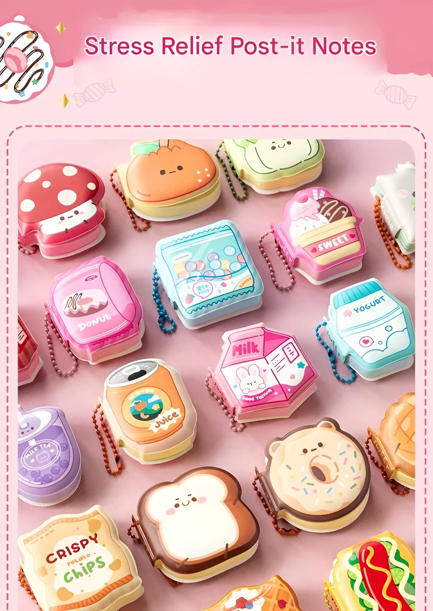 Mini bean-shaped sticky note notebooks 4-pack in various themed designs