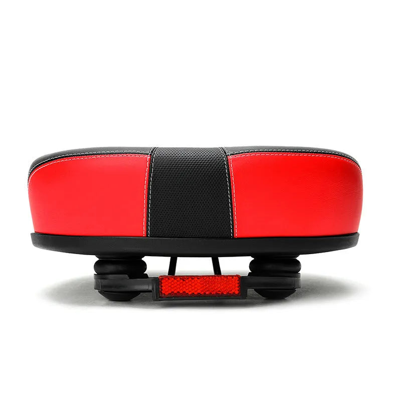 Thickened plus size mountain bike saddle in red with hot stamping pattern and reflective stitching