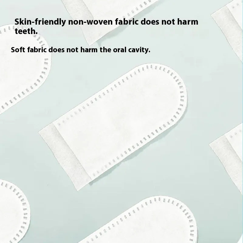 Pack of 50 white non-woven fabric pet dental finger cots for cleaning cat and dog teeth.