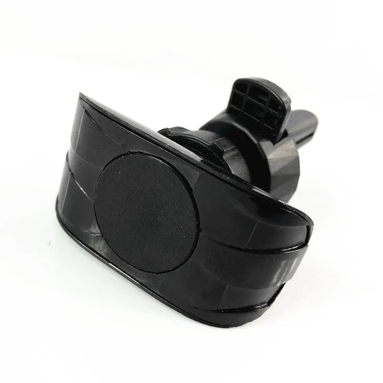 Glossy black car phone holder mounted on car air vent for smartphone securement