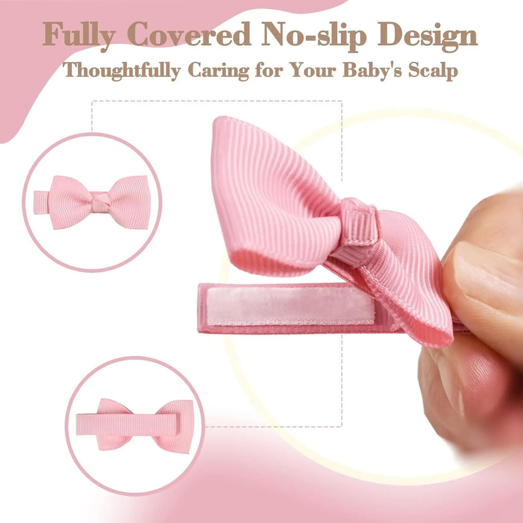 Assortment of pastel coloured fully lined hair clips and bows for babies and toddlers.