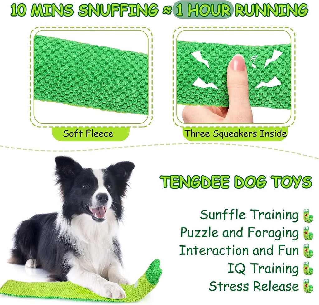 Squeak dog puzzle toy in frog design with hidden food holes for foraging training